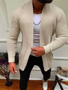 Long Knitted Cardigan Coat For Men'S Outerwear