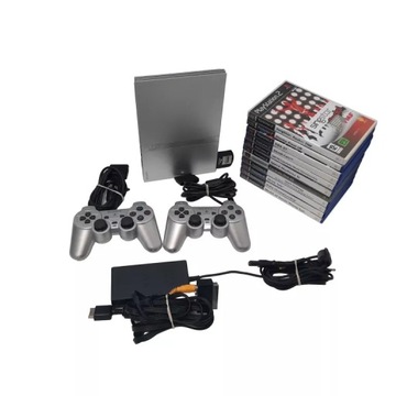 КОНСОЛЬ PS2 SLIM SILVER 2 КОЛОДКИ 16MB КАРТОЧНАЯ ИГРА