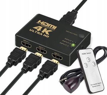 Переключатель сплиттер 3X к 1 HDMI 4K UHD + ИК-пульт