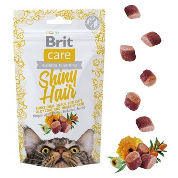 BRIT CARE CAT SNACK SHINY Hair лакомство вкус для кошачьей шерсти и кожи 50 г