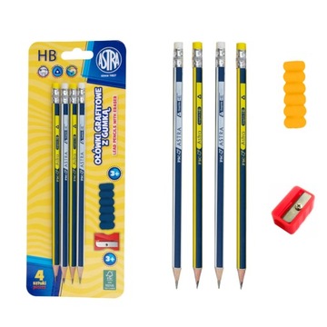 4шт графитовые карандаши HB наложение + точилка ASTRA