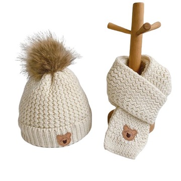 Прекрасный детский комплект шапка шарф 1-4 лет осень зима цвет слоновой кости