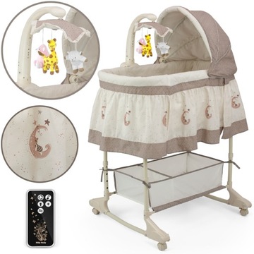 Колыбель с пультом дистанционного управления детская кровать-качалка 3в1 с матрасом Sweet Melody Milly Mally