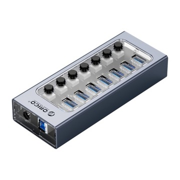 7 In 1 Multi-Port USB HUB with Individual Switches, EU Plug