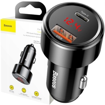 BASEUS швидкий автомобільний зарядний пристрій для телефону 45 Вт PD 2x USB USB-C 5A QC