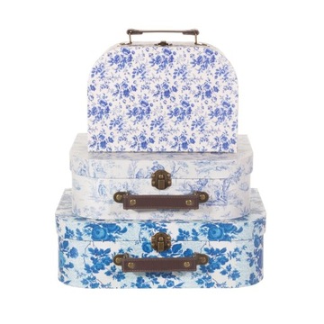 Цветы бело-голубые декоративные чемоданы 3