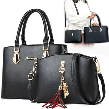 Стильная женская классическая кожаная сумка + сумка-мессенджер с позолотой 2в1
