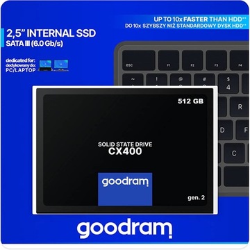 Твердотельный накопитель GOODRAM CX400 2,5" SATA 512 ГБ для ноутбука ПК, высокоскоростной 550/500 МБ / с