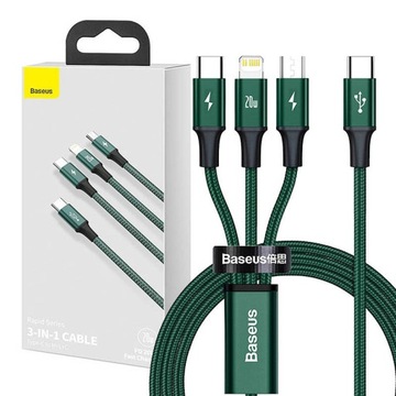 BASEUS КАБЕЛЬ ДЛЯ IPHONE 3IN1 USB TYPE C К USB-C MICRO LIGHTNING QC 20W 1,5 М