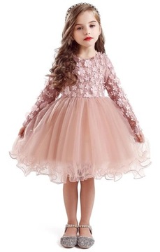 Платье цветочные 3D кружева тюль грязный розовый р. 98