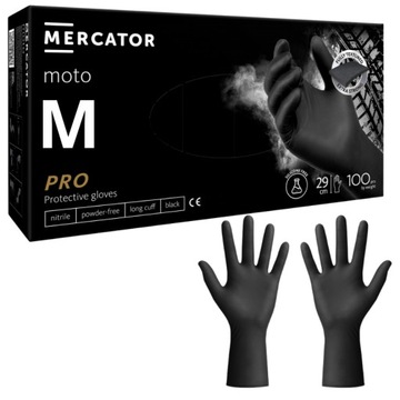 Чорні нітрилові рукавички MERCATOR ideall MOTO BLACK strong 100 шт. Р. М