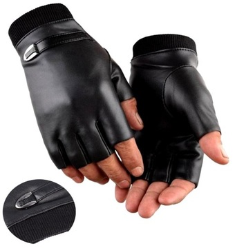 Рукавички чорні шкіряні рукавиці панк автомобільні чоловічі шкіряні без пальців