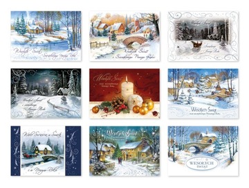 Рождественские открытки без пожеланий 9шт с блеском ZBBT