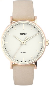 TIMEX женские часы с подсветкой элегантный злотый на бежевом ремешке WR50