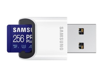 Карта памяти Samsung PRO Plus microSDXC 256 ГБ UHS-и U3 + устройство чтения карт памяти USB