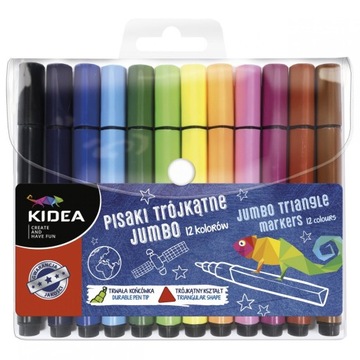 Jumbo трикутні маркери 12 кольорів KIDEA