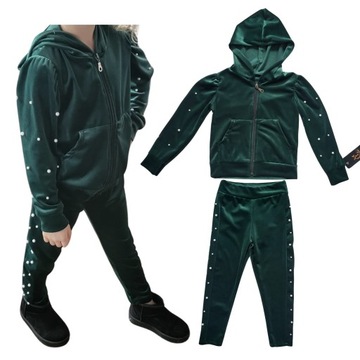 Велюровий спортивний костюм для дівчаток, зелений світшот, штани, комплект з бісеру, 116