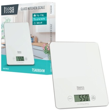 Кухонные весы белый закаленное стекло TEESA до 5 кг