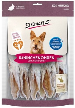 Dokas-кролячі вуха з хутром-натуральний сушений прорізувач для собак-180 г