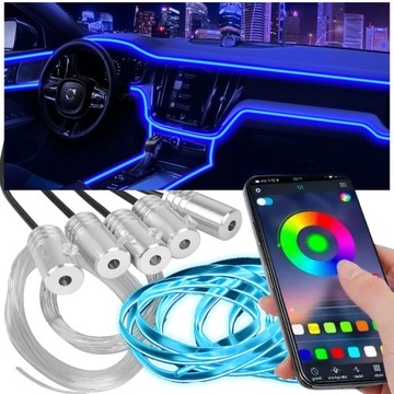 Волоконно-оптический кабель для освещения салона автомобиля 6 м RGB + приложение