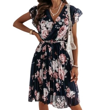 Шифоновое плиссированное платье с цветочным рисунком 44 XXL