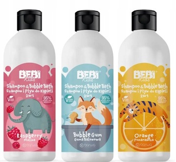 Колір Bebi набір шампунь 2в1 рідина гума + малина + апельсин 3x500ml