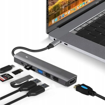 Концентратор адаптер розгалужувач USB-C 7в1 HDMI 4K USB 3 SD Macbook M1 M2 M3 Pro AIR