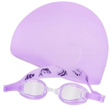 Шапочка для плавания + детские плавательные очки фиолетовый