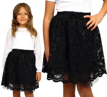 Элегантная юбка кружева вышивка тюль черная школа 134