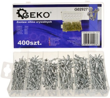 Набір заклепок Geko з заклепками різних розмірів, 400 шт., G02927