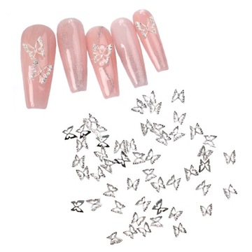 3D прикраси для нігтів ювелірні вироби срібні метелики 50 шт