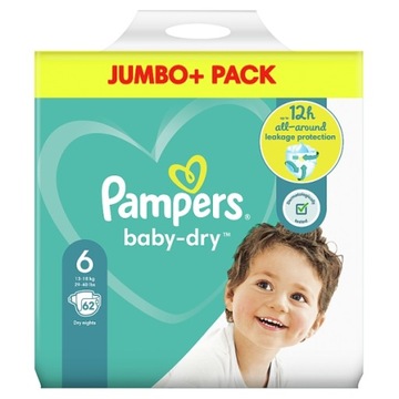 Pampers Baby Dry размер 6 Jumbo Pack 62PCS UK