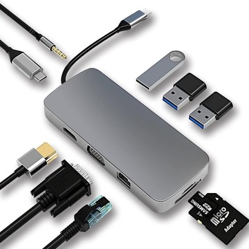 USB HUB C концентратор HDMI адаптер 10-в-1 USB C до USB3. 0