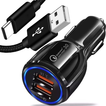 Автомобильное зарядное устройство и USB-C QC 3.0 быстрый кабель