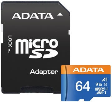 Карта Micro 64GB microSD AData Micro A1 V10 + adaptr