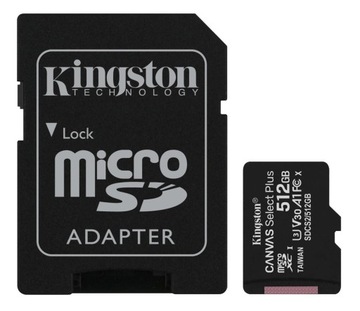 Карта пам'яті microSDXC Kingston 512GB Canvas Select Plus V30 U3 + адаптер