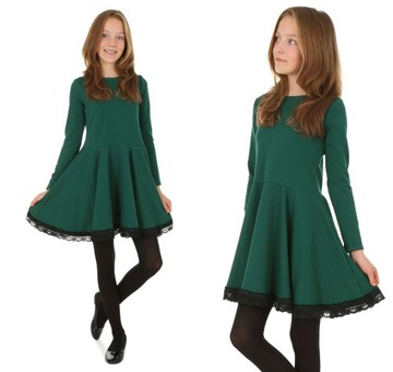 Платье с кружками, кружево - 146 бутылочный зеленый