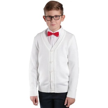 Білий светр з V-подібним вирізом на гудзиках для хлопчиків, пуловер для причастя, 747b140