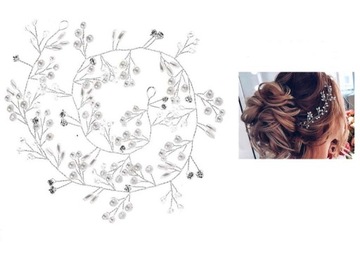 Венок украшение для волос проволочный свадебный свадебный Серебряный бисер 50 см