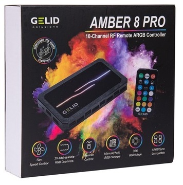 Контроллер Gelid AMBER 8 Pro ARGB, контроллер вентилятора 8 D-RGB, пульт дистанционного управления, RF-RGB-02