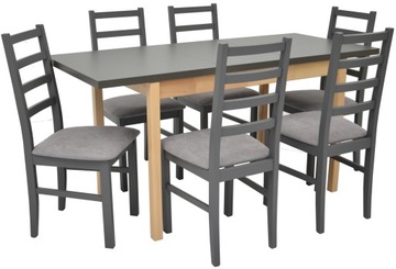 70x120 / 160cm раскладной стол + 6 деревянных стульев
