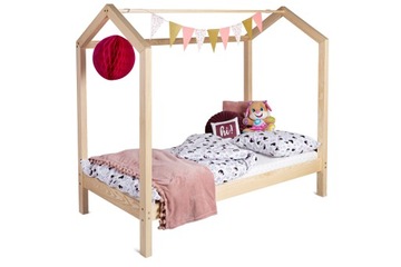 Міцне дитяче ліжко дерев'яний котедж 80 x 140