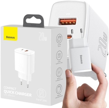 Швидкий зарядний пристрій Baseus Compact USB / USB Type C 20W 3A PD QC 3.0