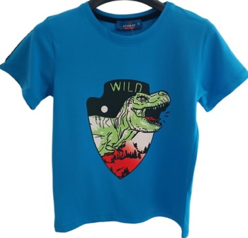 Футболка для мальчиков с динозавром 122, синяя футболка