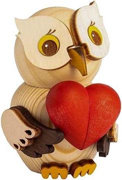 День святого Валентина-украшение / деревянная фигурка - мини сова с сердцем-ок. 7 см