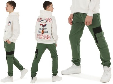 Штани спортивні для хлопчика з кишенею, Польський продукт - 158 темно-зелений