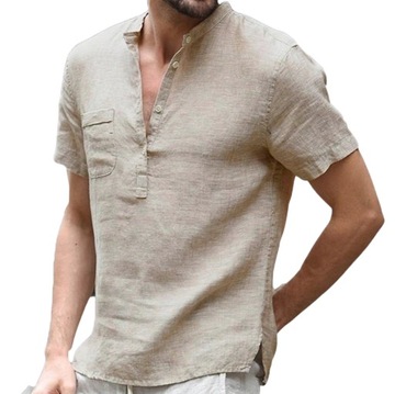 Мужская рубашка с воротником-стойкой повседневная с коротким рукавом