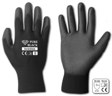 Чистий чорний поліуретан захисні рукавички Розмір 10