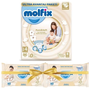 MOLFIX Pure & Soft подгузники MAXI 4 (7-14 кг) 86 шт. + 2x салфетки бесплатно