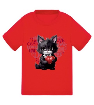 Футболка красная детская футболка котенок с сердечком 122/128 5 6 лет